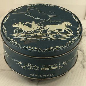 Shirley Jean Fruit Cake Tin Horse & Carriage Blue White Embossed lid Baltimore